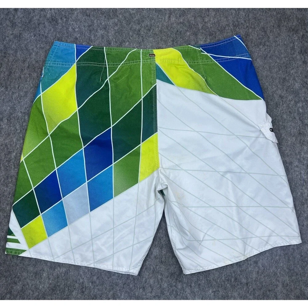 Quiksilver Men's Board Shorts White Green Drawstring Stretch Swim Trunks Size 40